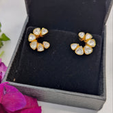 Gold Finish Moissanite Polki Stud Earrings in 925 Sterling Silver